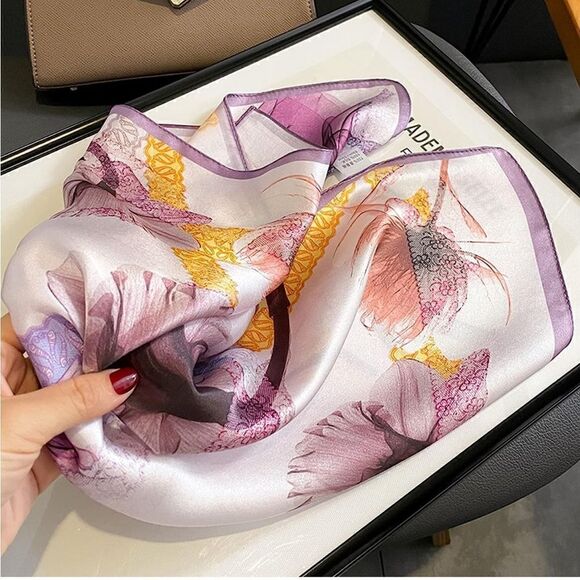 Purple Floral Silk Scarf - Picture 3 of 4